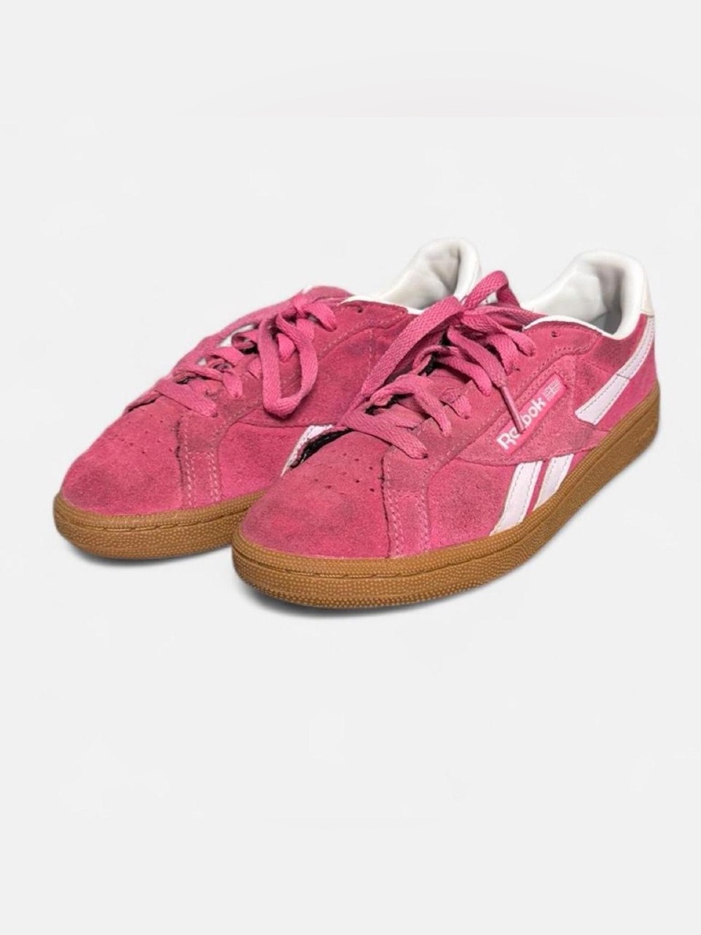 Reebok Pink Suede Sneakers with White Stripe and Gum Sole
